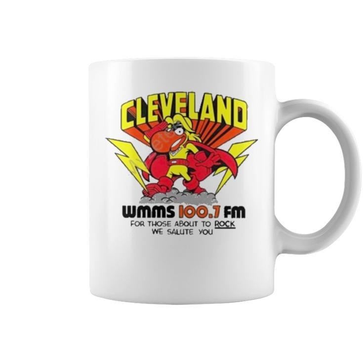 Robbie Fox Wearing Cleveland Wmms Loo7 Fm For Those About To Rock We Salute You Coffee Mug
