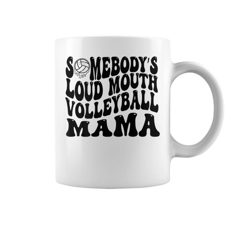 Somebody’S Loud Mouth Volleyball Mom Retro Wavy Groovy Back  Coffee Mug