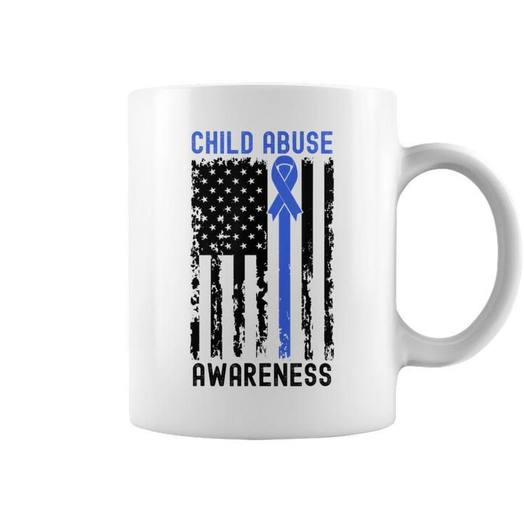 Stop Child Abuse Awareness Blue Ribbon American Flag  Coffee Mug