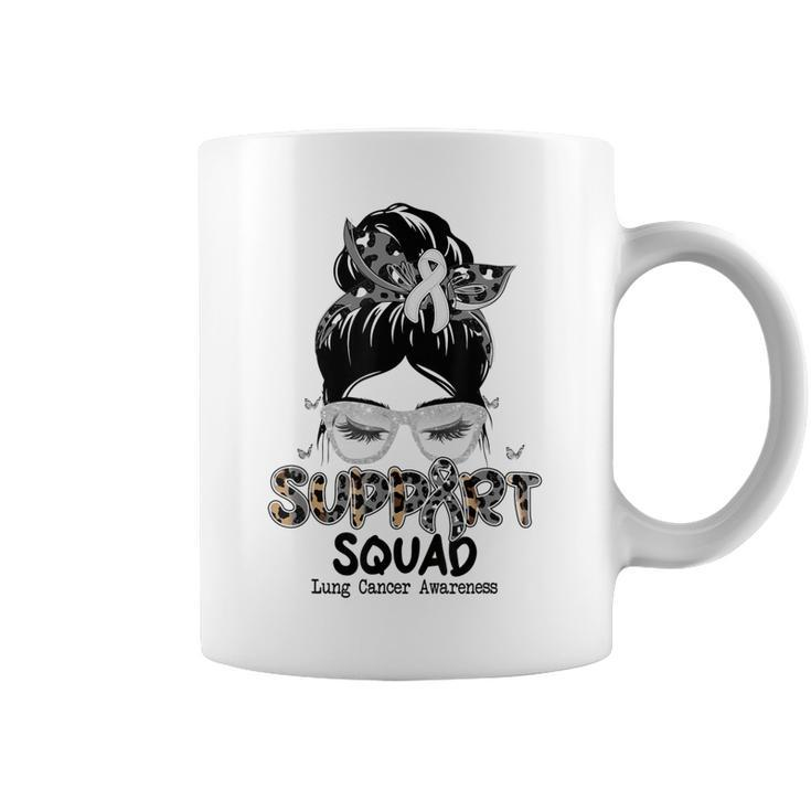 Support Squad Messy Bun Butterfly White Ribbon Lung Cancer Coffee Mug