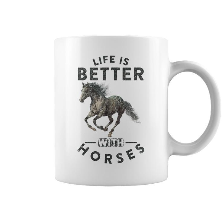 Vintage Life Is Better With Horses Funny Horseback Riding  Coffee Mug