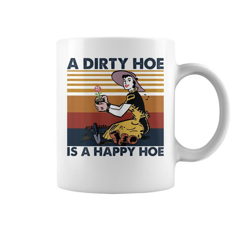 Womens A Dirty Hoe Is A Happy Hoe Vintage Retro Funny Garden Lover  Coffee Mug