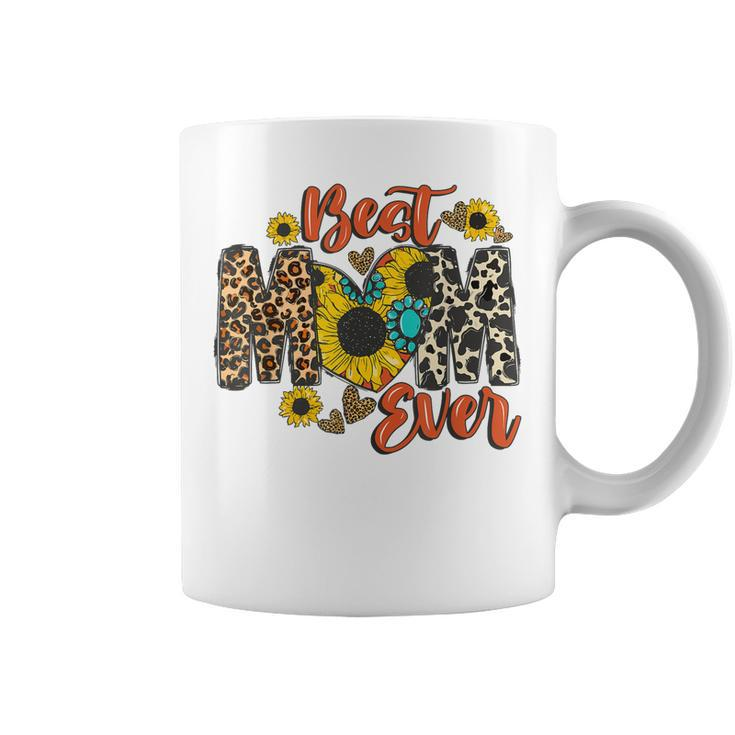 Womens Best Mom Ever Sunflower Leopard Happy Mothers Day  Coffee Mug