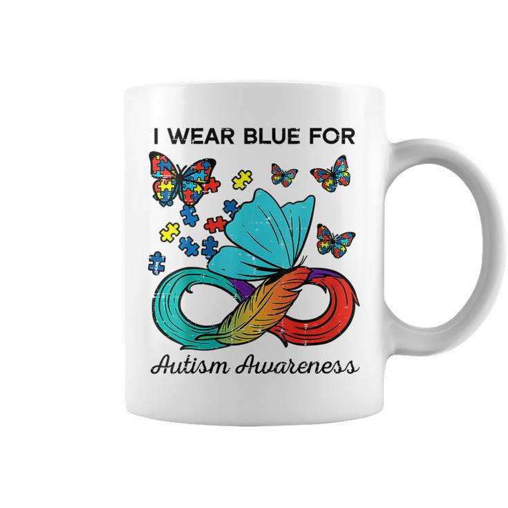 Womens Butterfly Ribbon I Wear Blue For Autism Awareness Puzzle   Coffee Mug