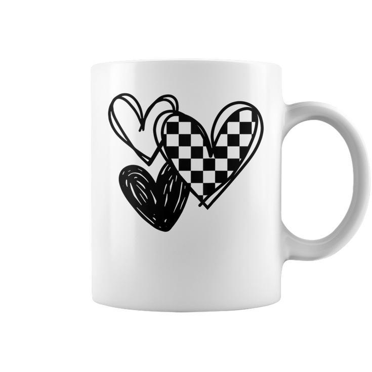 Womens Checker Flag Racing Heart Auto Racing Racetrack  Coffee Mug