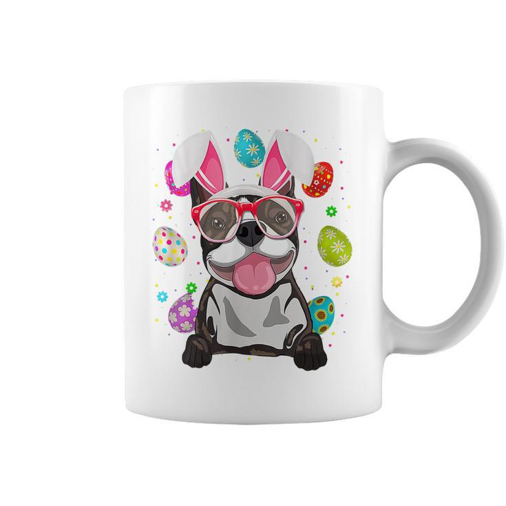 Womens Cute Bunny Boston Terrier Dog Face Easter Eggs Easter  Coffee Mug