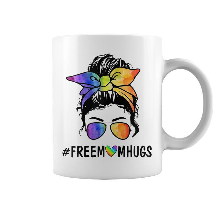 Womens Ph Free Mom Hugs Messy Bun Lgbt Pride Rainbow  Coffee Mug
