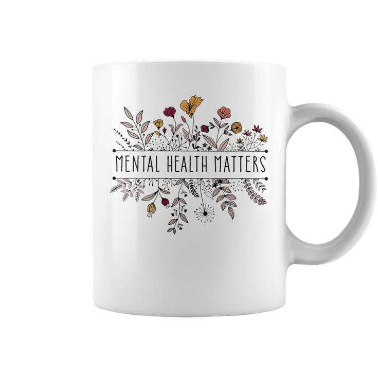 Womens Vintage Retro Wildflower Mental Health Matters Awareness  Coffee Mug