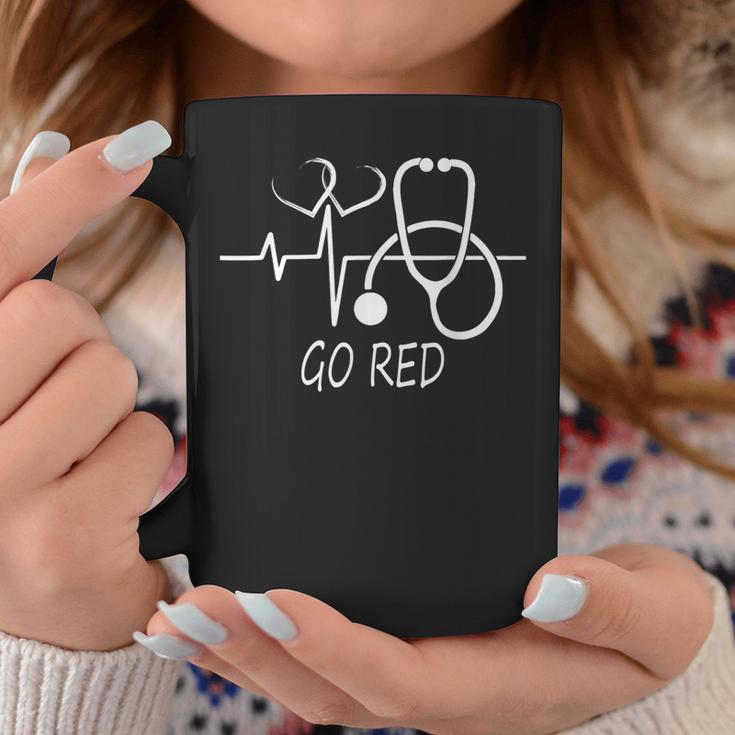 Heart Disease Awareness We Wear Red In February Go Red Heart  Coffee Mug