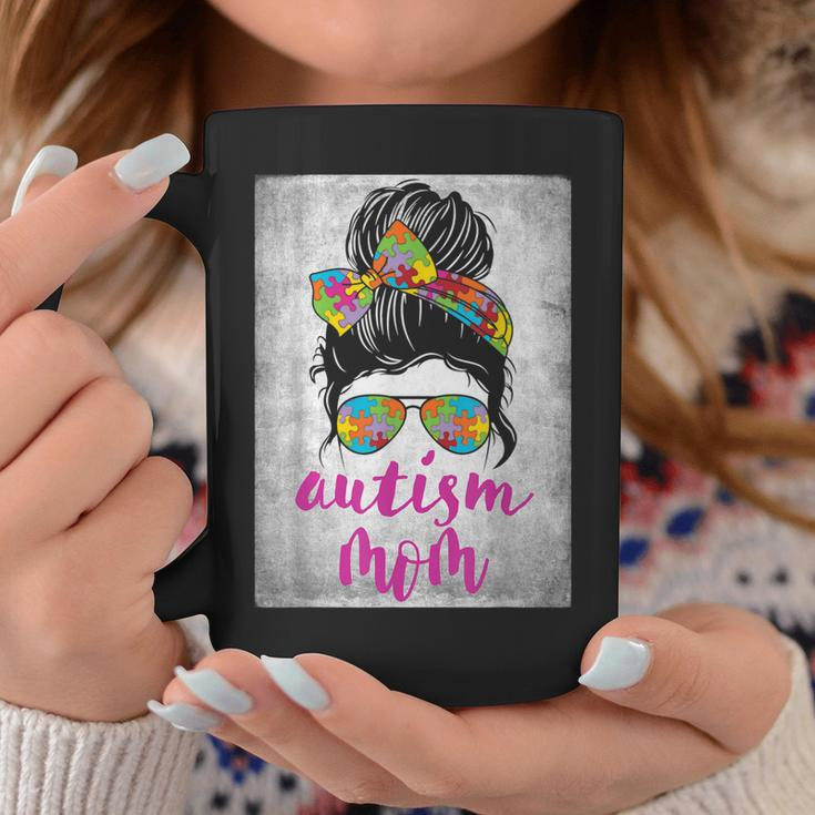Autism Mom Messy Bun Autism Awareness April Strong Women Coffee Mug Unique Gifts