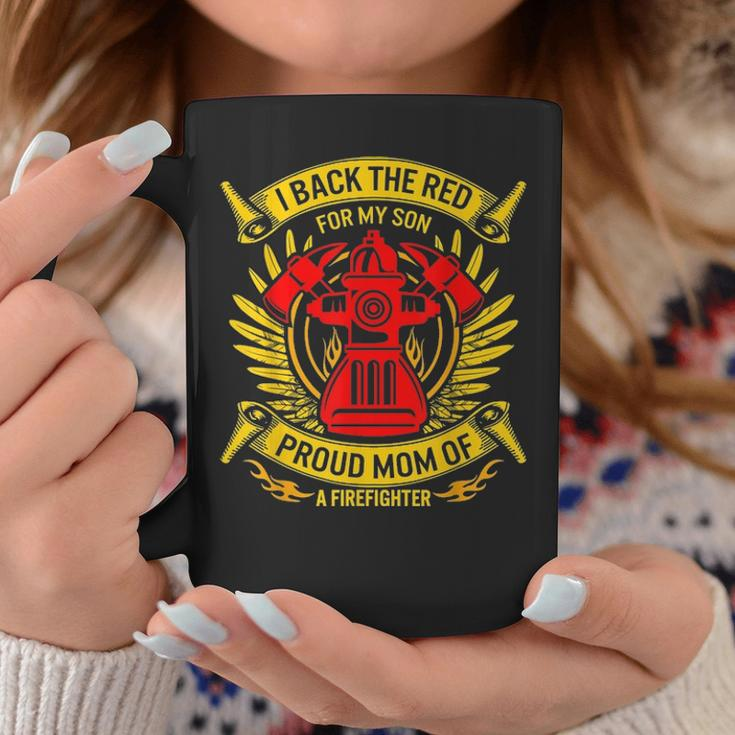 Back The Red For My Son Proud Mom Of Firefighter Mothers Day Coffee Mug Funny Gifts