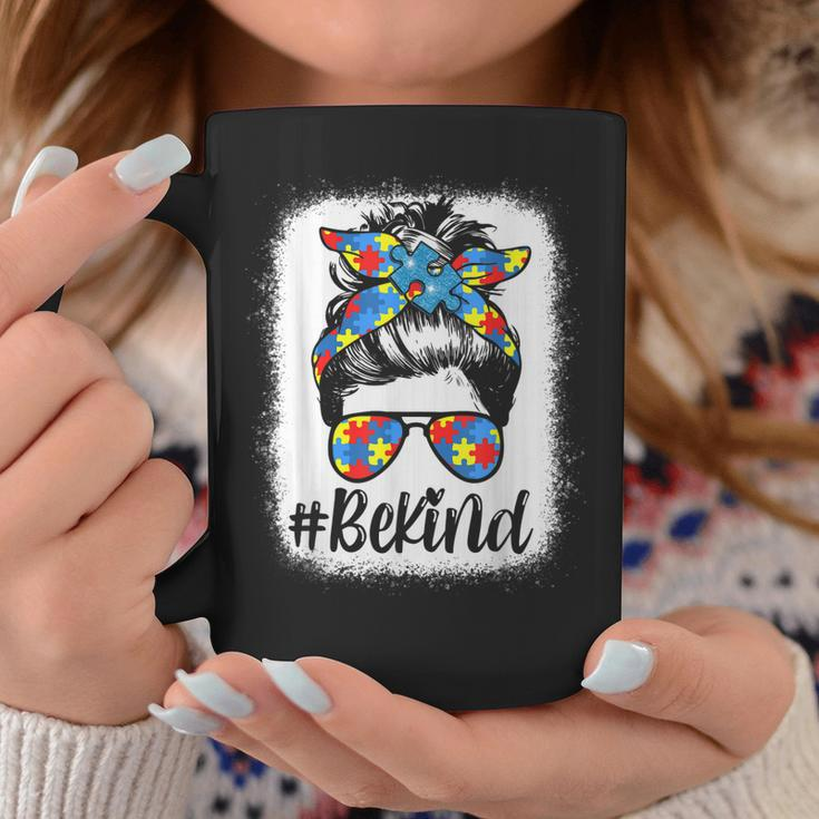 Be Kind Autism Awareness Girl Women Messy Bun Hair Gifts Coffee Mug Unique Gifts
