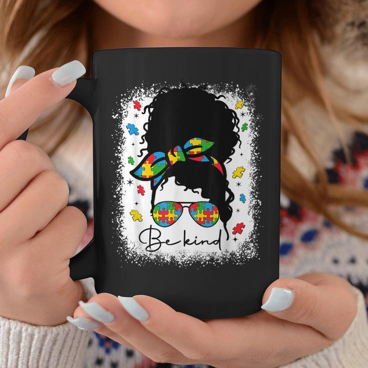 Be Kind Autism Awareness Messy Bun Afro Autistic Girl Woman Coffee Mug Unique Gifts