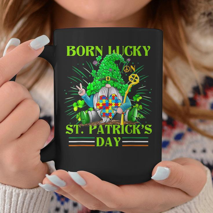 Born Lucky On St Patricks Day Autism St Patricks Day Gnomes Coffee Mug Funny Gifts