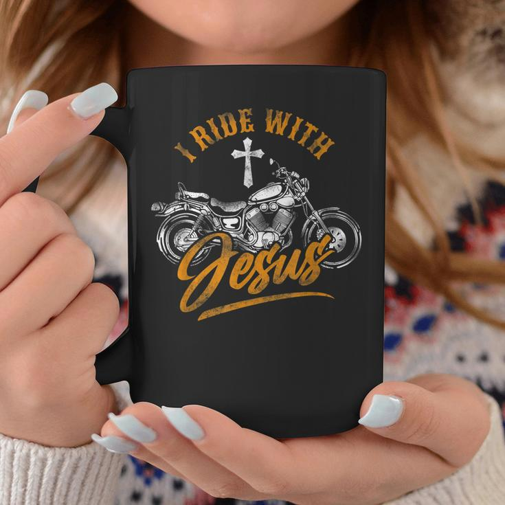 Christian Motorcycle Biker I Ride With Jesus Faith Coffee Mug Unique Gifts