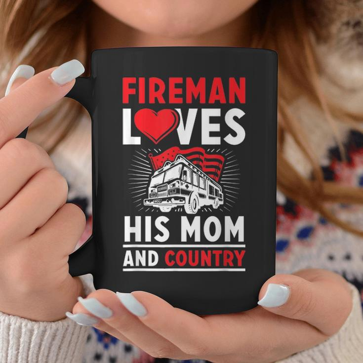 Fireman Loves His Mom And Country Mothers Day Firefighter Coffee Mug Funny Gifts