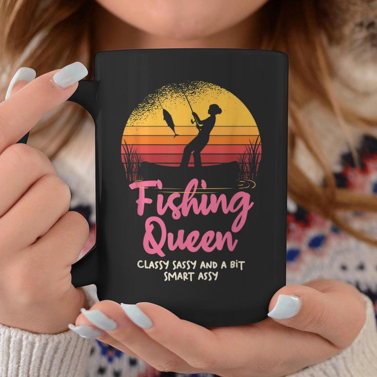 Fishing Queen Damen Tassen mit Angler-Sonnenuntergang und Spruch Lustige Geschenke