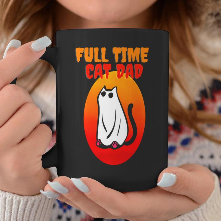 Full Time Cat Dad Halloween Funny Black Cat Wearing Ghost Halloween Cat Dad Coffee Mug Unique Gifts