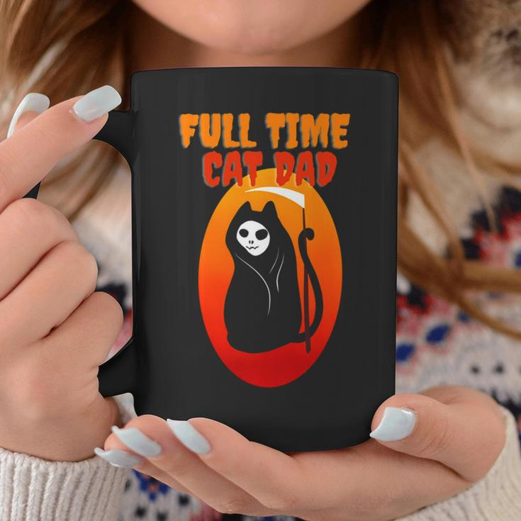 Full Time Cat Dad Halloween Funny Grim Reaper Halloween Cat Dad Coffee Mug Unique Gifts