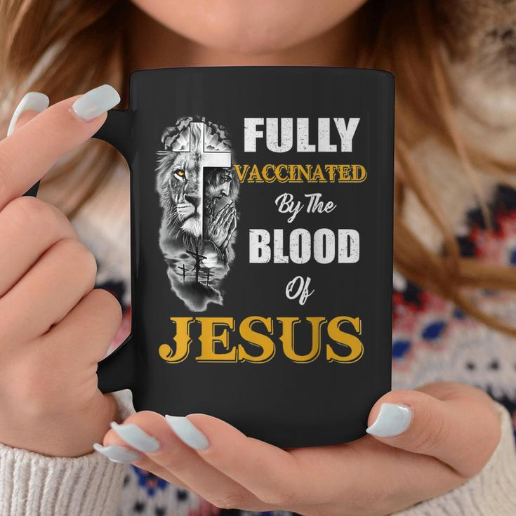 Fully Vaccinated By The Blood Of Jesus Lion Cross Christian V2 Coffee Mug Funny Gifts
