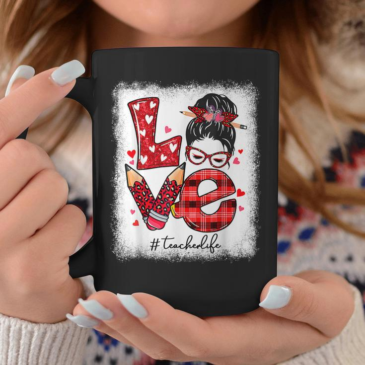 Funny Love Messy Bun Teacher Life Valentines Day Matching V2 Coffee Mug Funny Gifts
