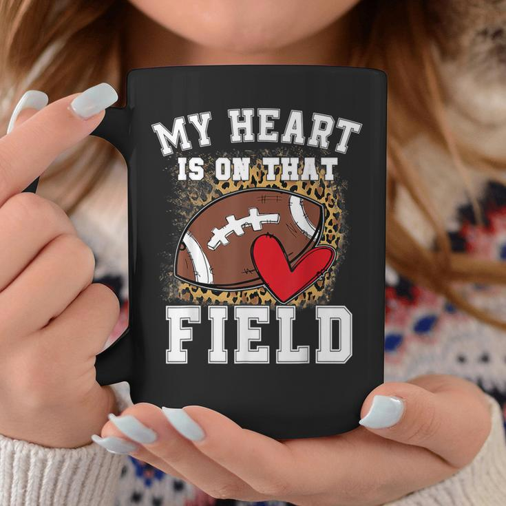 Funny My Heart Is On That Field Football Mom Leopard Coffee Mug Unique Gifts