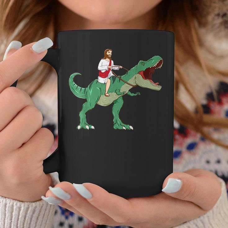 Funny Parody Jesus Riding Dinosaur Meme Dino Lover Believer Coffee Mug Unique Gifts