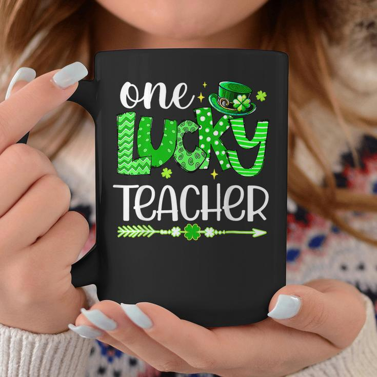 Green Leopard Shamrock One Lucky Teacher St Patricks Day Coffee Mug Funny Gifts