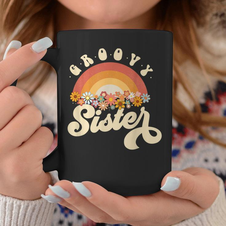 Groovy Sister Retro Rainbow Colorful Flowers Design Coffee Mug Unique Gifts