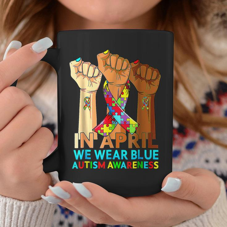 Hands In April We Wear Blue Autism Awareness Month Mom Women Coffee Mug Funny Gifts