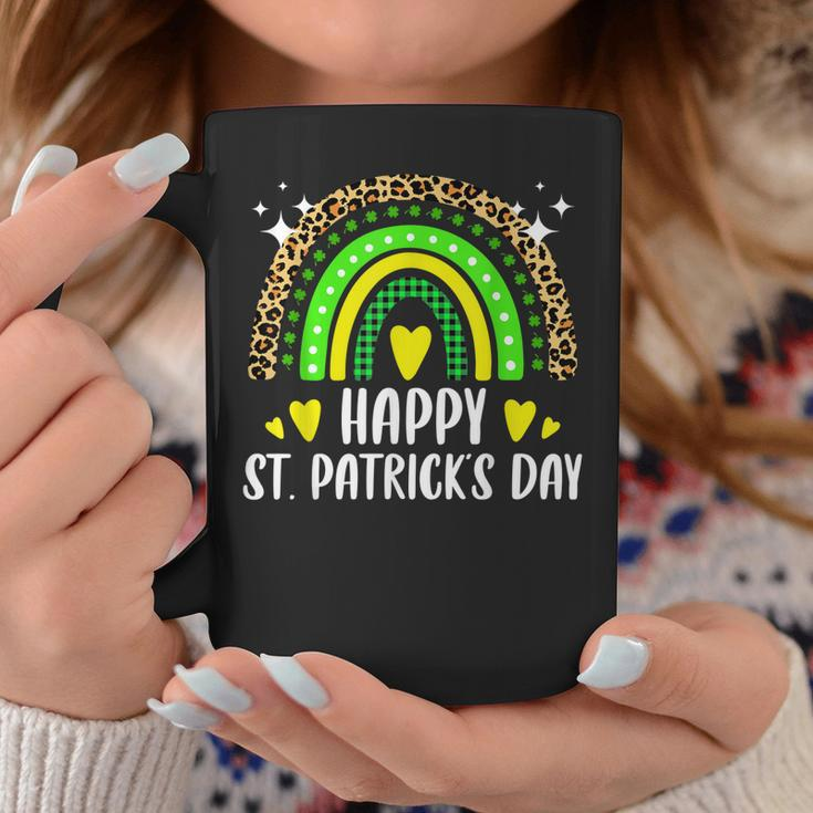 Happy St Patricks Day Rainbow Leopard Print Shamrock Irish Coffee Mug Personalized Gifts