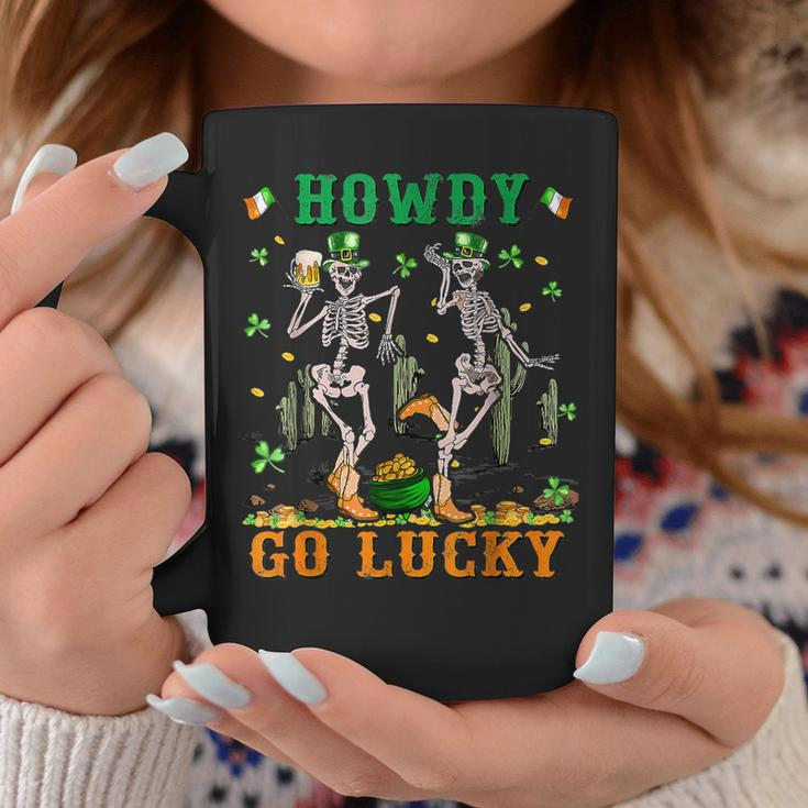 Howdy Go Lucky Shamrock Dancing Skeleton Patricks Day 2023 Coffee Mug Funny Gifts