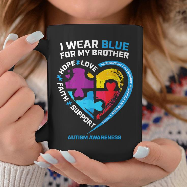 I Wear Blue For My Brother Kids Autism Awareness Sister Boys Coffee Mug Unique Gifts