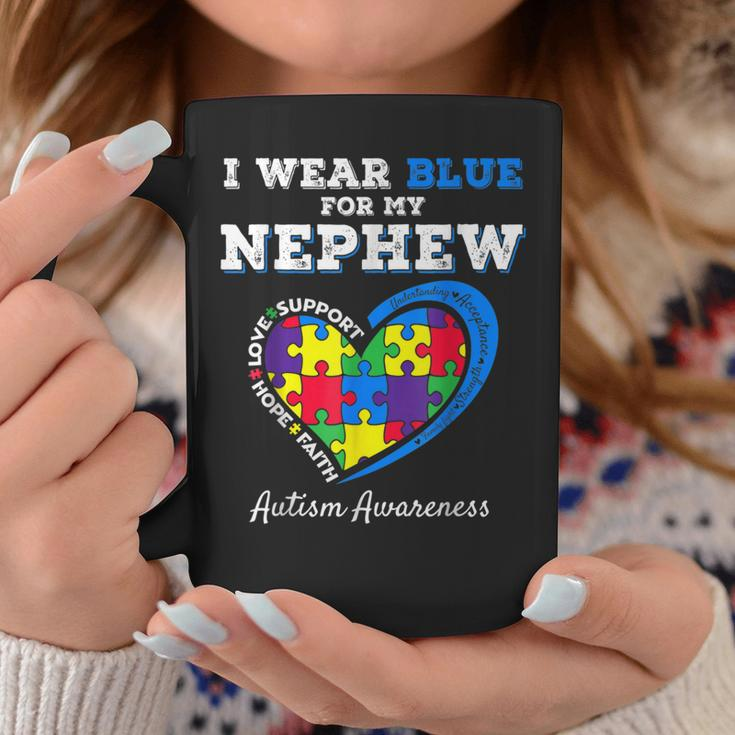 I Wear Blue For My Nephew Autism Awareness Uncle Aunt Puzzle Coffee Mug Unique Gifts