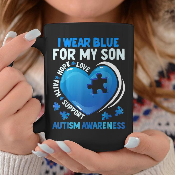I Wear Blue For My Son Autism Awareness Day Autistic Mom Dad Coffee Mug Unique Gifts