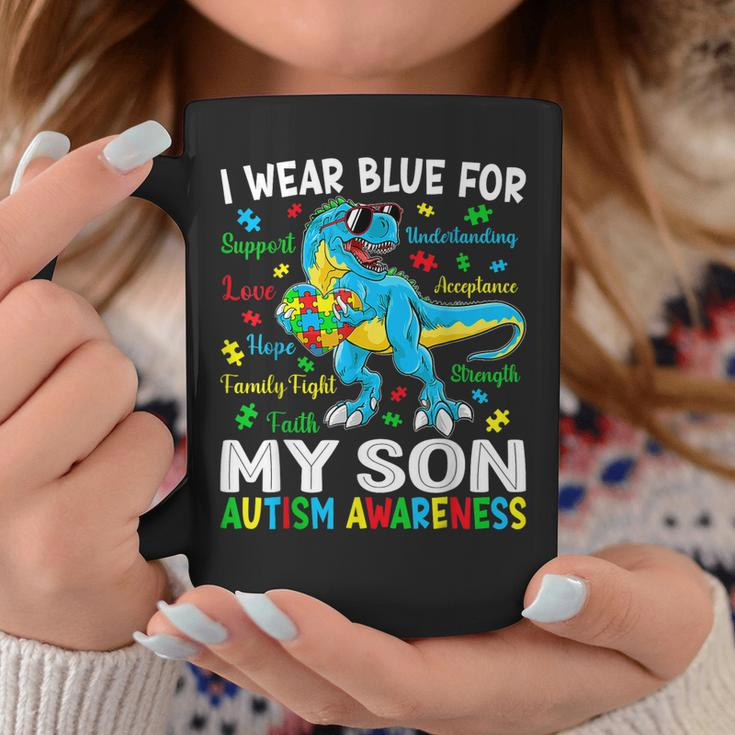 I Wear Blue For My Son Autism Awareness Dinosaur For Dad Mom Coffee Mug Unique Gifts