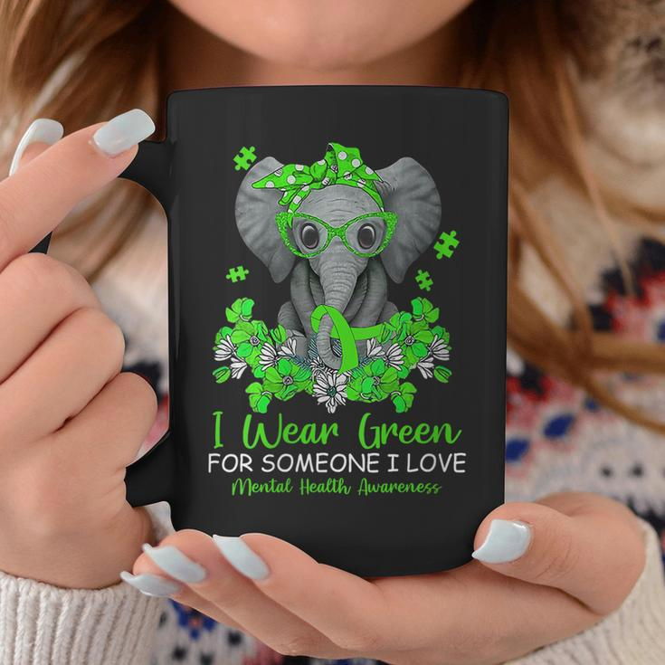 I Wear Green For Mental Health Awareness Ribbon Elephant Gift For Womens Coffee Mug Personalized Gifts