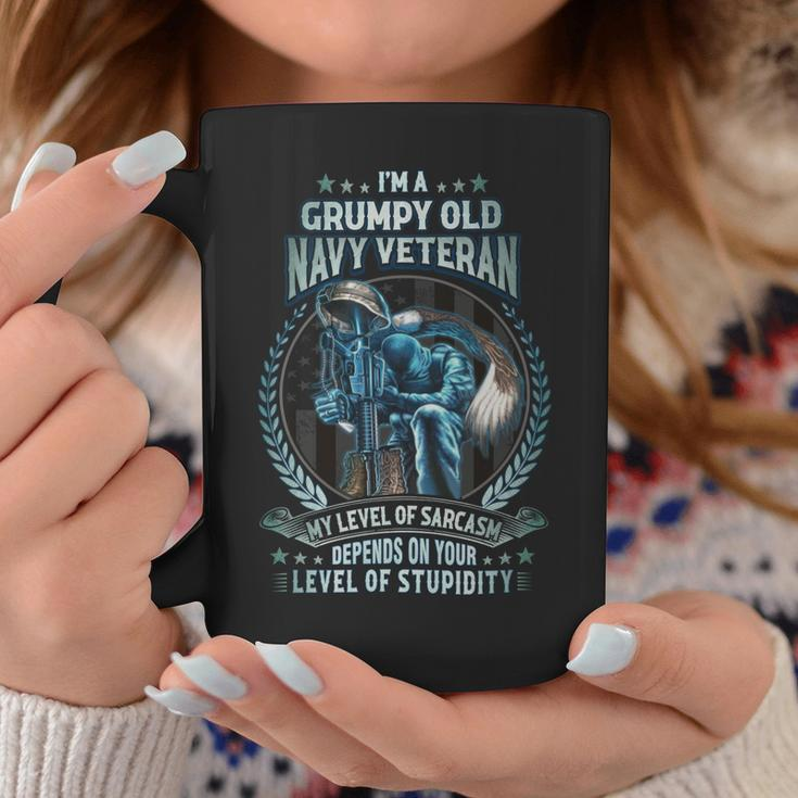 I’M A Grumpy Old US Veteran My Level Of Sarcasm Depends On Your Level Of Stupidity Coffee Mug Funny Gifts