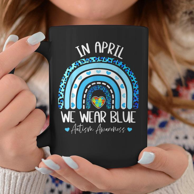 In April We Wear Blues Autism Awareness Month Puzzle Rainbow Coffee Mug Unique Gifts