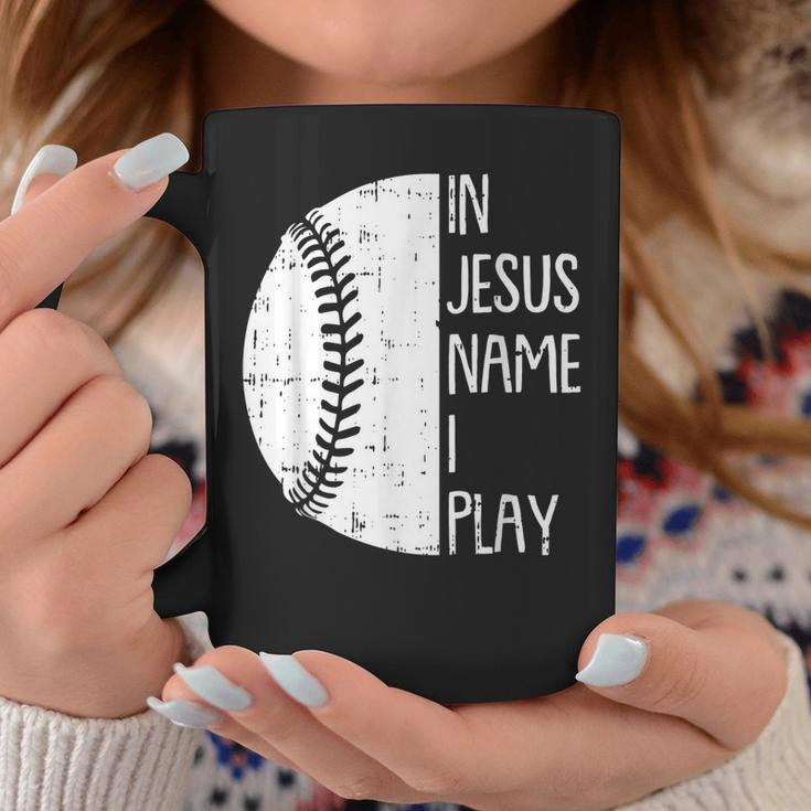 In Jesus Name Christmas Christian I Play Baseball Player Coffee Mug Unique Gifts