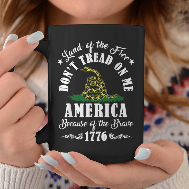 Land Of Free Don’T Tread On Me American Because Of The Brave Coffee Mug Funny Gifts