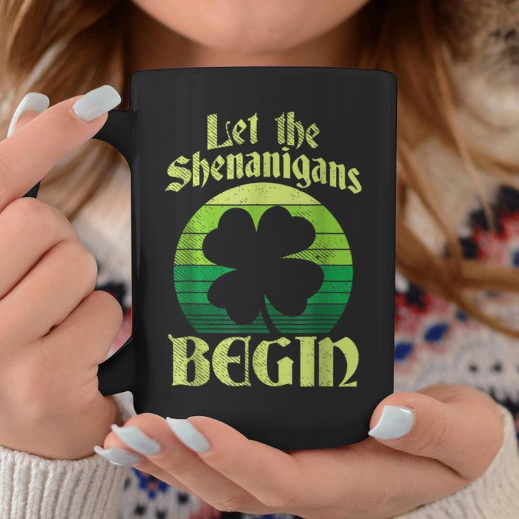 Let The Shenanigans Begin Retro Shamrock Fun St Patricks Day Coffee Mug Funny Gifts