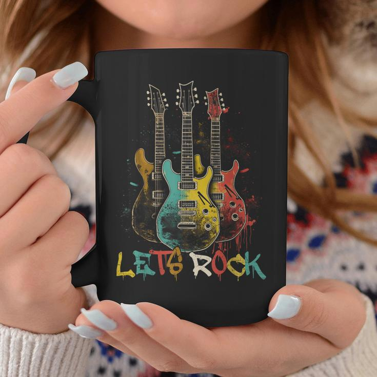 Lets Rock Rock N Roll Guitar Retro Graphic For Men Women Coffee Mug Unique Gifts