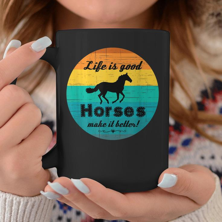 Life Is Good Horses Make It Better Retro Horse Equestrian Coffee Mug Unique Gifts