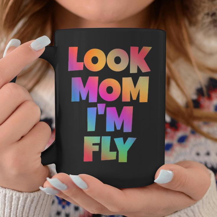 Look Mom Im Fly Hip Hop Style Rainbow Letters Aesthetic Coffee Mug Funny Gifts