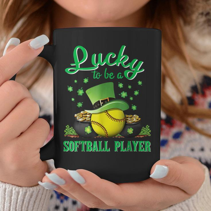 Lucky To Be A Softball Player St Patricks Day Lucky Clover Coffee Mug Funny Gifts