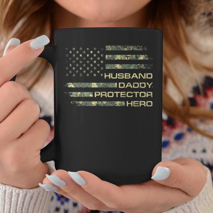 Mens Husband Daddy Protector Hero Fathers Day Camo American FlagCoffee Mug Unique Gifts