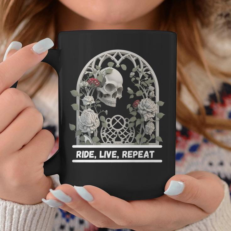 Motorcyclist Biker - Lady Biker Design With Skulls And Arch Coffee Mug Unique Gifts