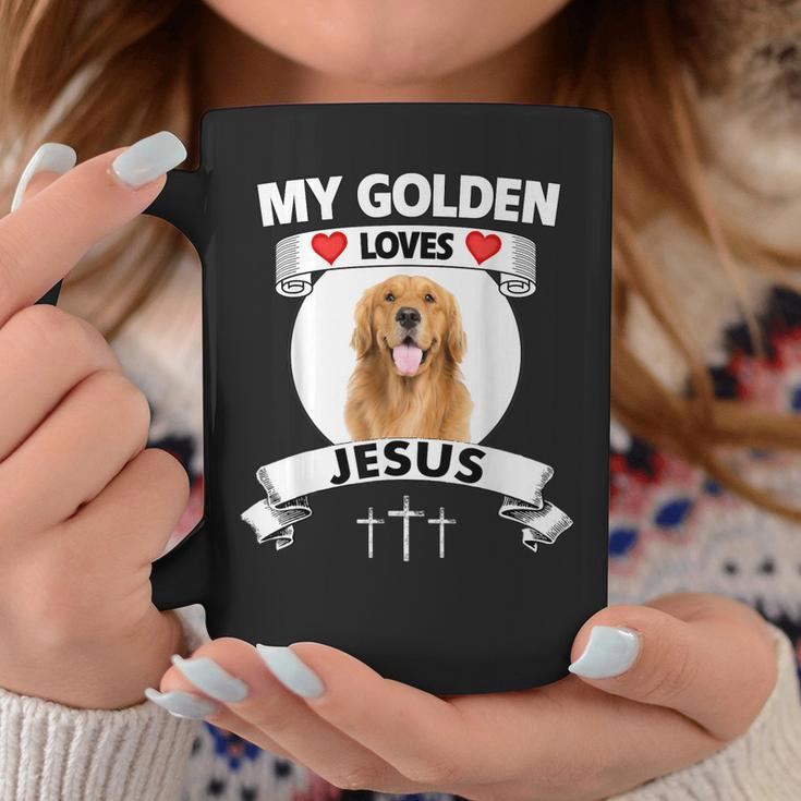 My Golden Retriever Loves Jesus Christian Family Dog Mom Dad Coffee Mug Unique Gifts