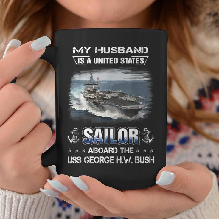 My Husband Is Sailor Aboard The Uss George HW Bush Cvn 77 Coffee Mug Funny Gifts